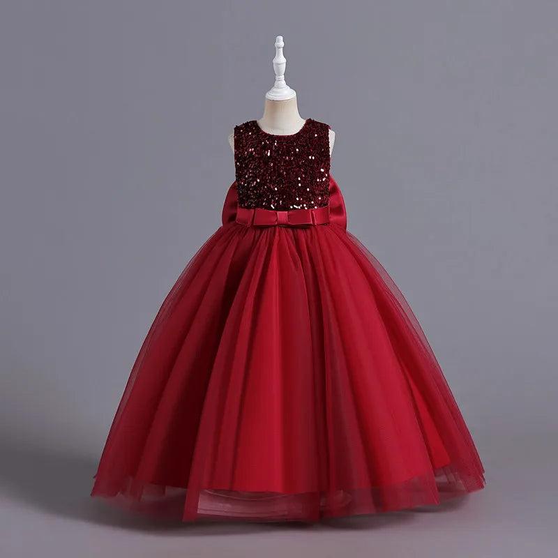 Teenage Girls Elegant Long Tulle Sequined Princess Party Dresses childrensterritory