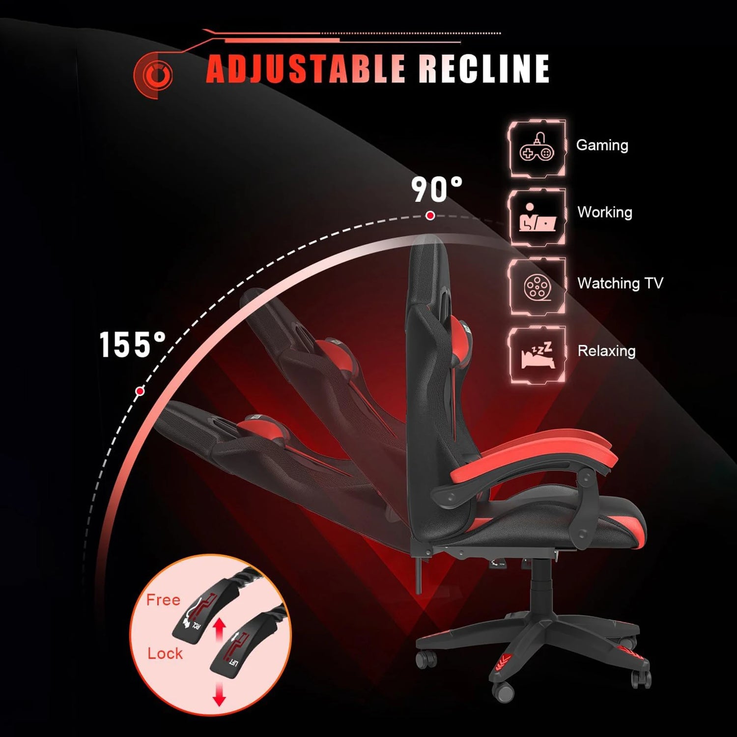 Reclining PU Leather Gaming Chair with LED Lights childrensterritory