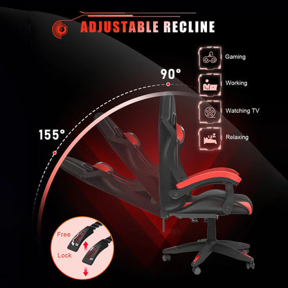 Reclining PU Leather Gaming Chair with LED Lights childrensterritory