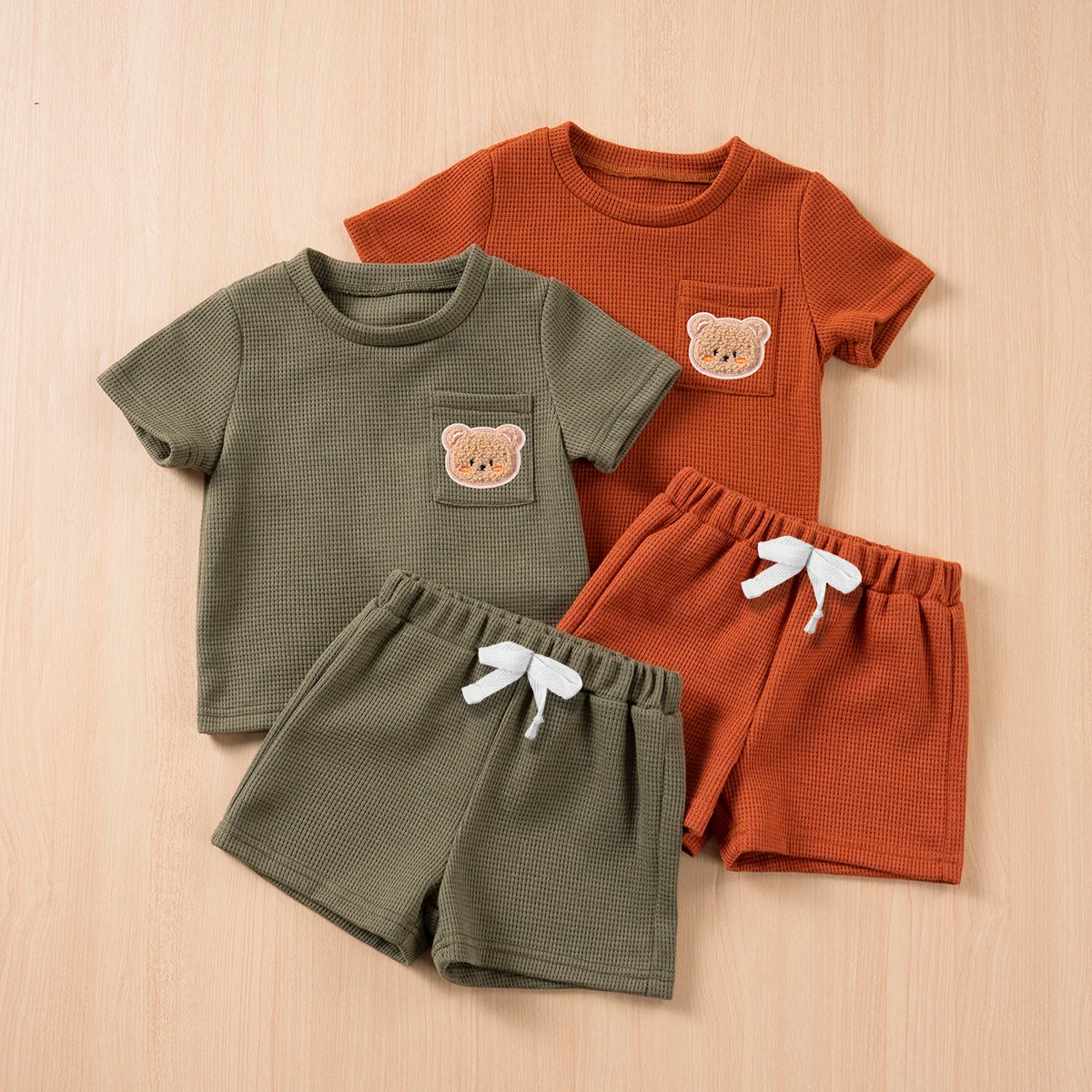 Baby Boy Waffle Short Sleeve Two Piece Casual Outfit Set childrensterritory
