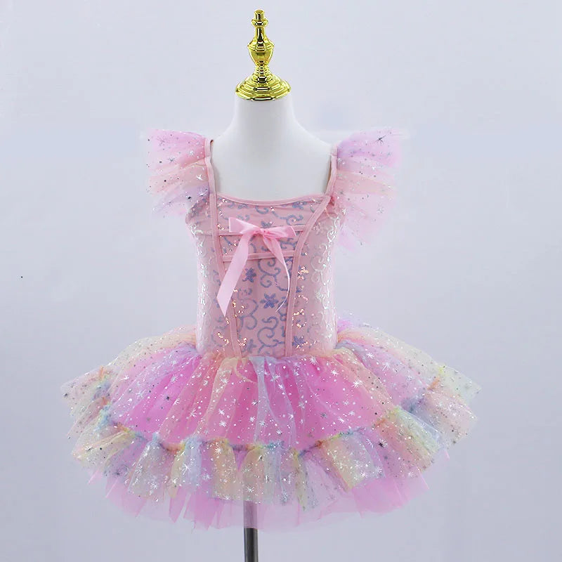 Modern Sequined Flower Tutu Ballet Dresses For Girls