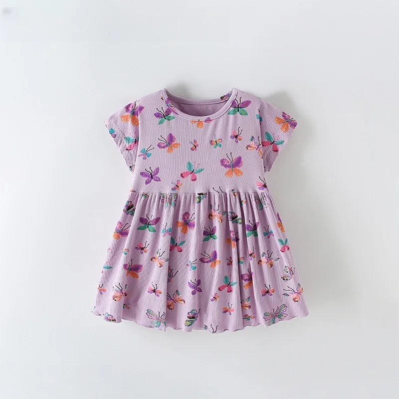 Kids Girls Cartoon Print Cotton Summer A-LINE Dresses