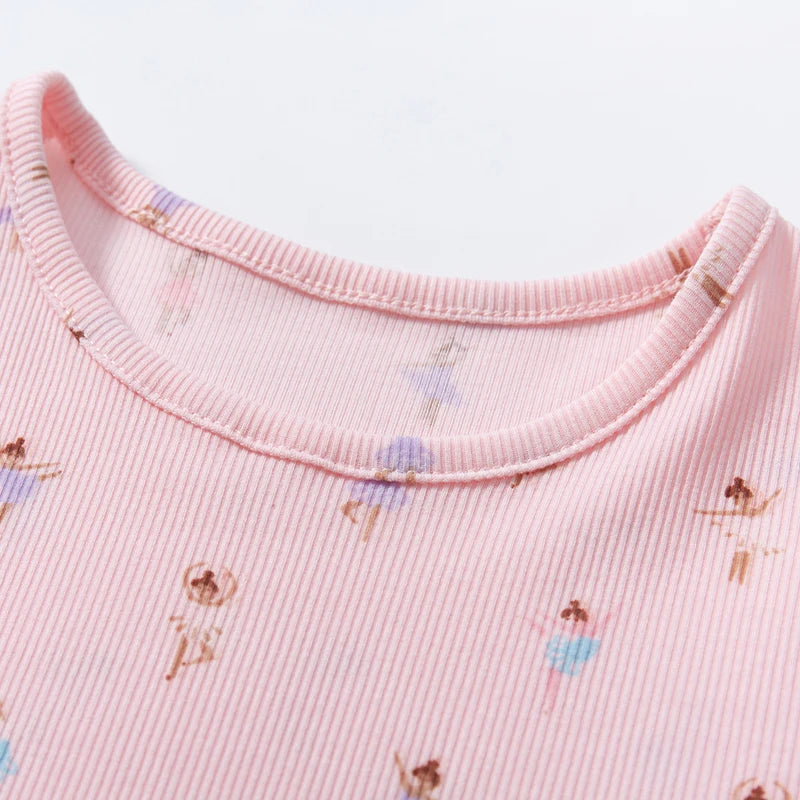 Round Neck Cartoon Design Summer Girls Dresses