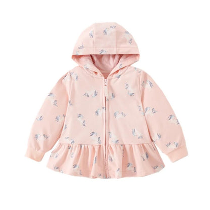 Kids Girl Flowers Cartoon Print Hooded Jackets Windbreaker childrensterritory