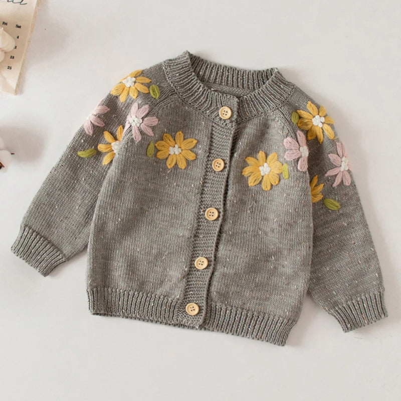 Baby Girls Handmade Floral Design Knitted Sweaters