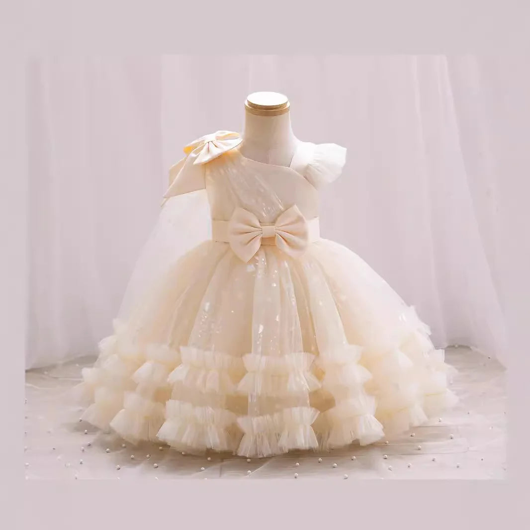 Baby Girl Elegant Bow Sequins Evening Party Dresses