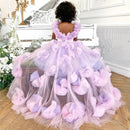 Backless Floral Long Train Girls Birthday Party Dresses childrensterritory