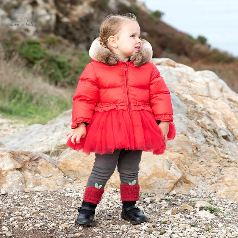 Kids Girls Red Fur Collar Warm Hooded Princess Outerwear childrensterritory