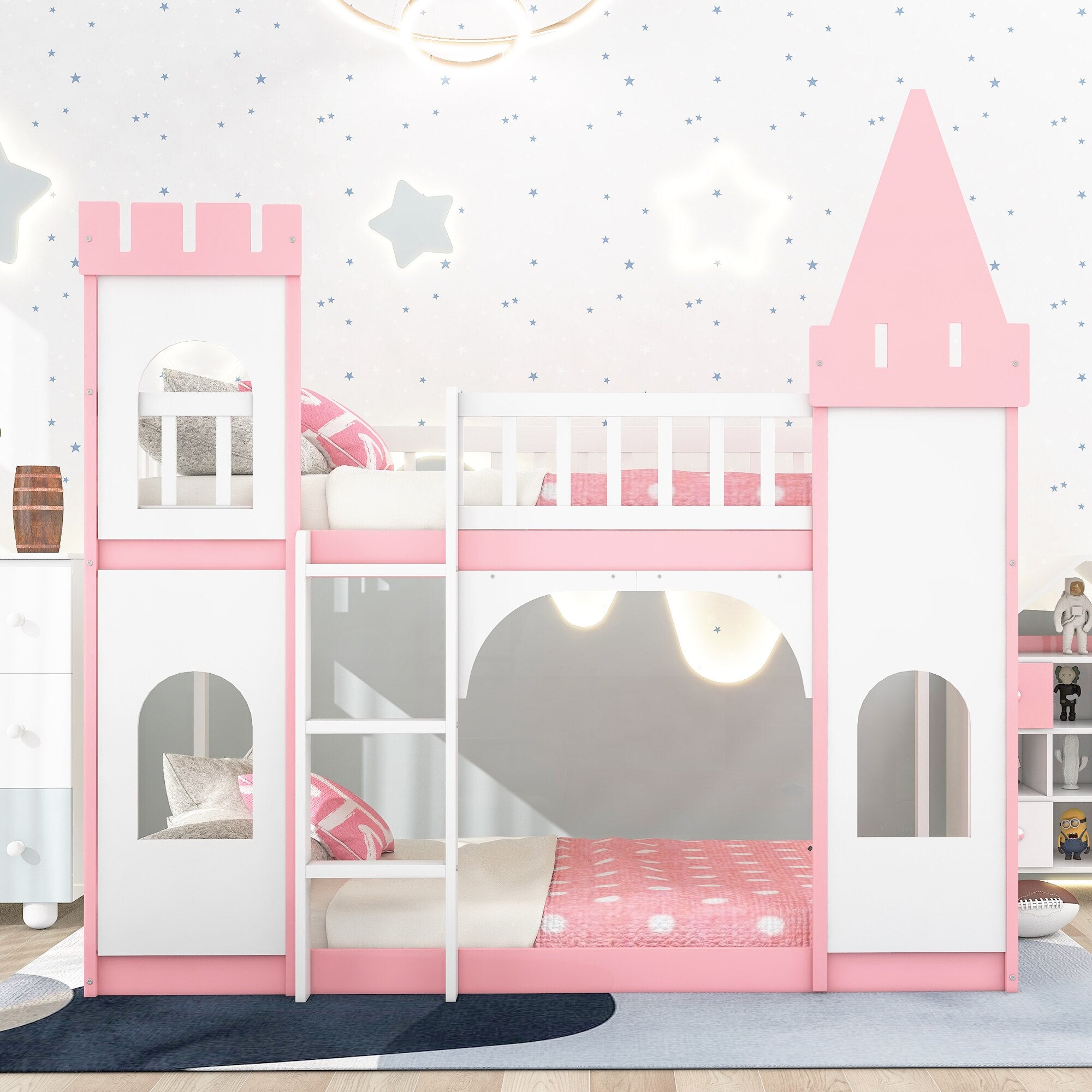 Twin Over Twin Castle Bunk Bed with Ladder childrensterritory