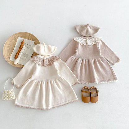 Girls’ Long Sleeves Collar Design Warm Dresses