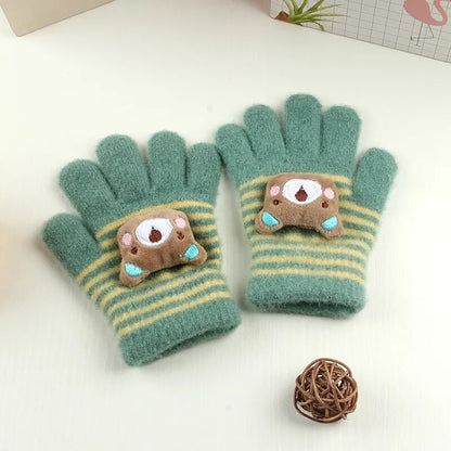 Kids Cartoon Design Furry Coral Fleece Short Gloves Mittens childrensterritory