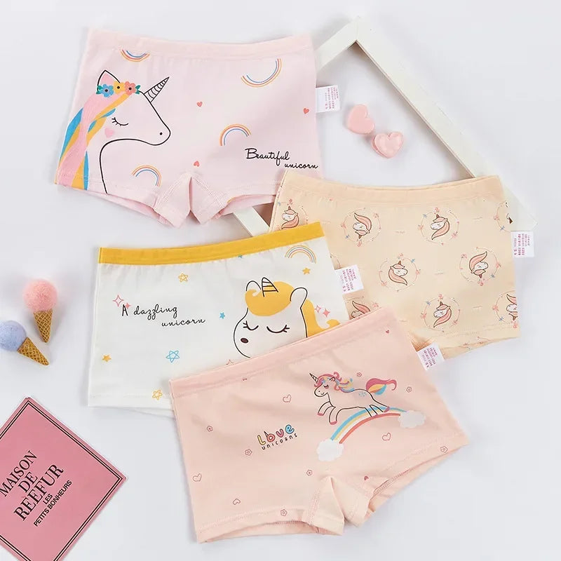 4PCS Little Girls Cotton Breathable Cartoon Briefs childrensterritory