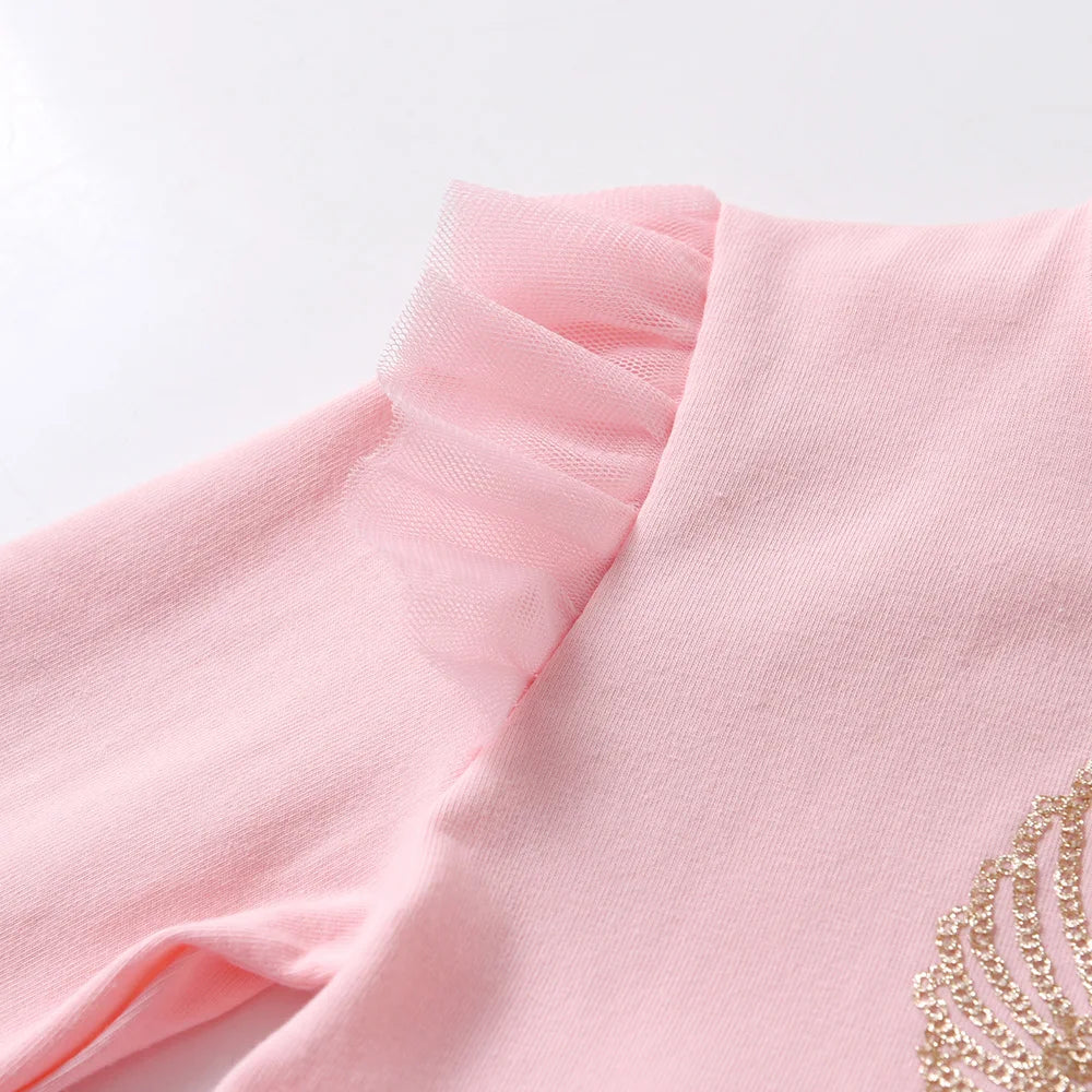 Cartoon Print Long Sleeve Girls Sequined Princess Dresses childrensterritory