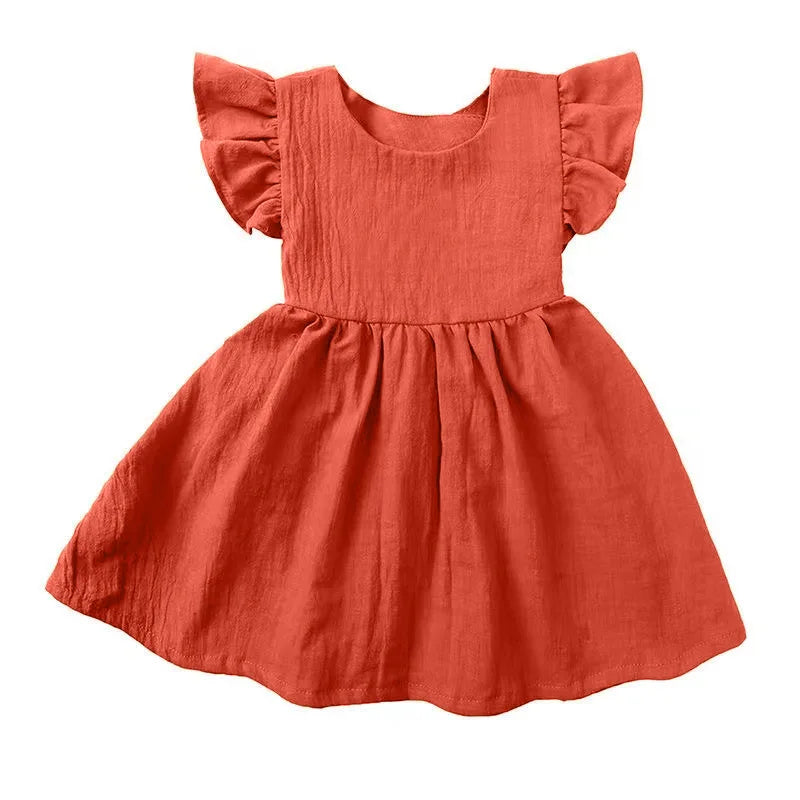 Bow Design Cotton Linen Dress For Toddler Girls childrensterritory