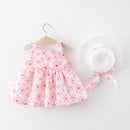 Baby Girl Floral Bow Sling Dress with Hat childrensterritory