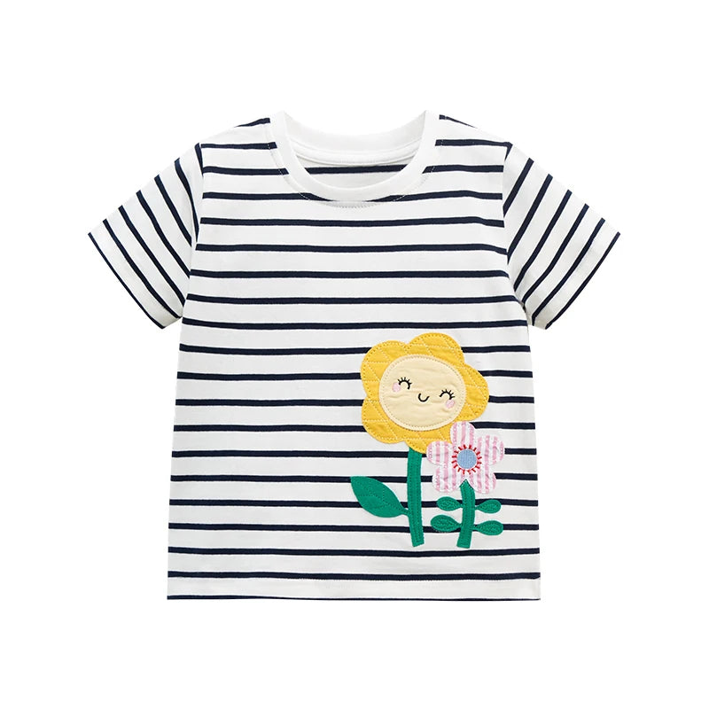 Girls Soft Cartoon Flower design Striped T Shirts childrensterritory