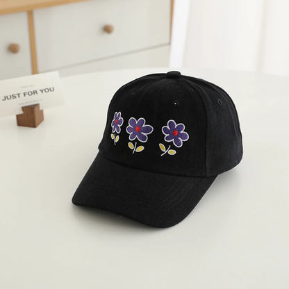 Little Girls Flowers Embroidery Adjustable Sports Caps childrensterritory