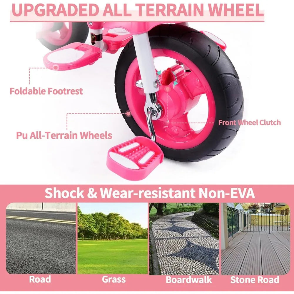 7-in-1 Kids Trike with Safety Harness, and Adjustable Parent Handle