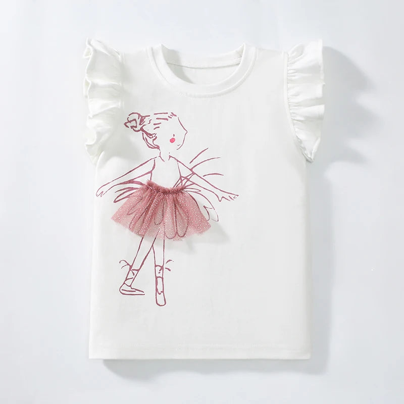Little Girls Various Cartoon Print Summer Cotton Tops childrensterritory