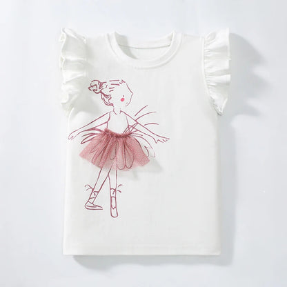 Little Girls Various Cartoon Print Summer Cotton Tops childrensterritory