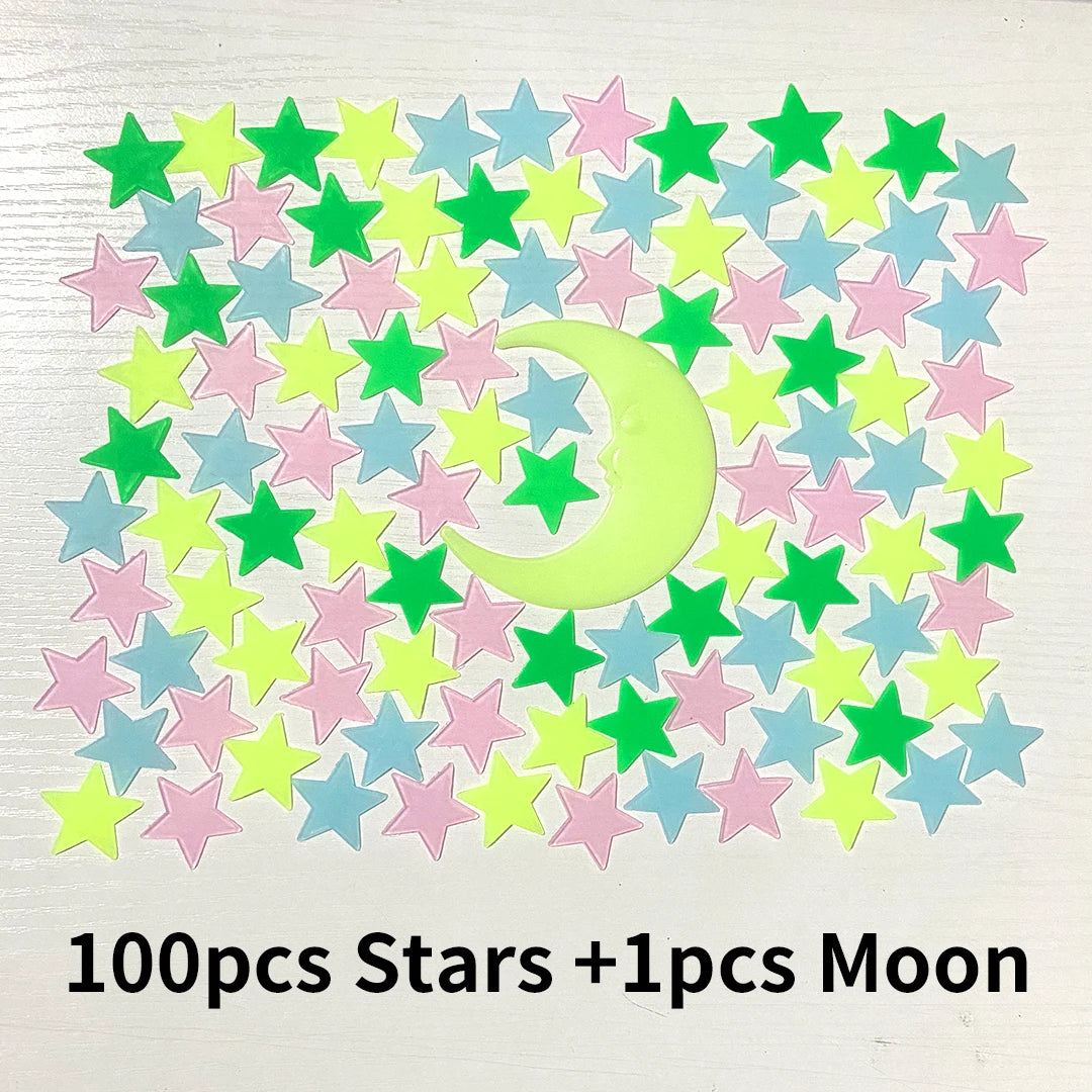 100Pcs 3D Colorful Luminous Stars Stickers for Bedroom