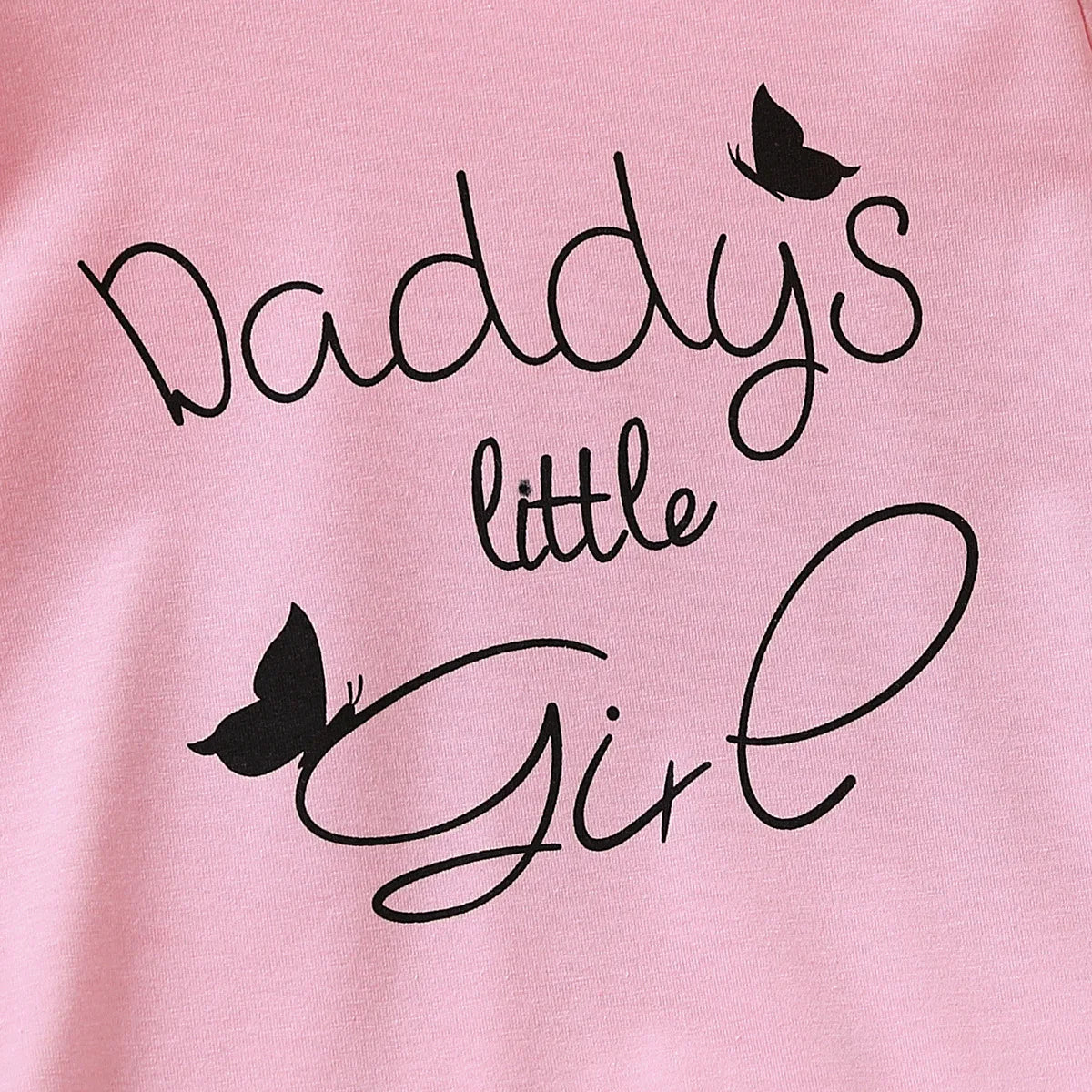 Girls Flared Sleeve Letter Printed Top with Leopard Print Pants Set childrensterritory