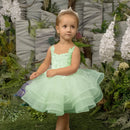 Glitter Decoration Sheer Neck Design Ivory Puffy Little Girls Dresses