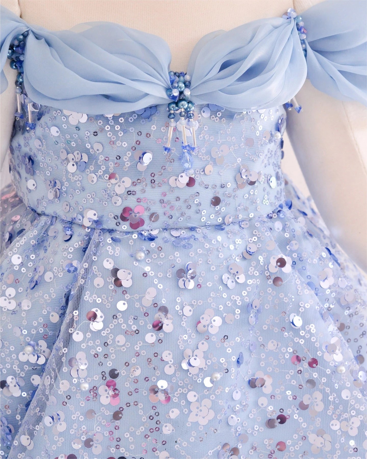 Pearl-sequined Off-Shoulder Girls Birthday Party Gown