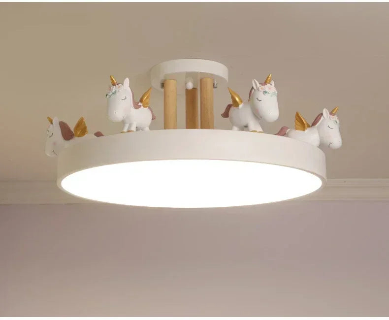 Modern Ceiling Light with Cartoon Unicorn Design for Kid&