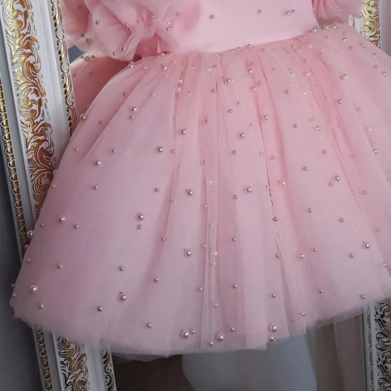 Pearl Decorated Puffy Pink Princess Dress for Girl&