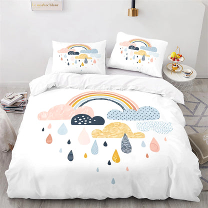 Rainbow Print Lovely Duvet Cover Pillowcase Kids Bedding Set