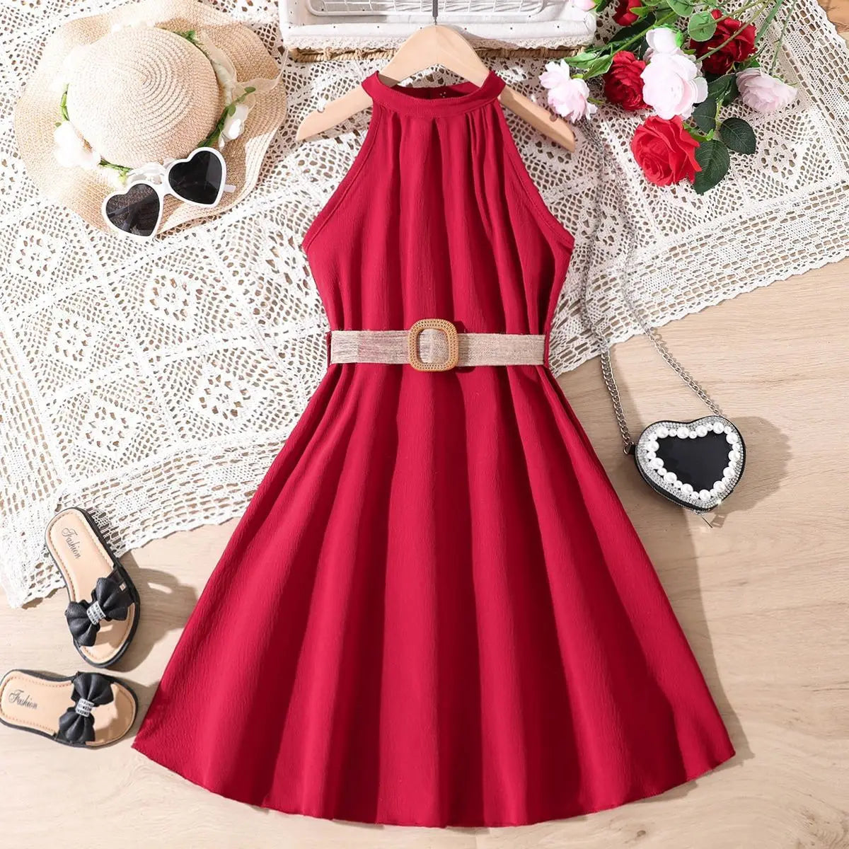Kids Girls Off Shoulder Formal Summer Party Dresses With Belt