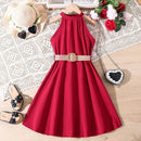 Kids Girls Off Shoulder Formal Summer Party Dresses With Belt