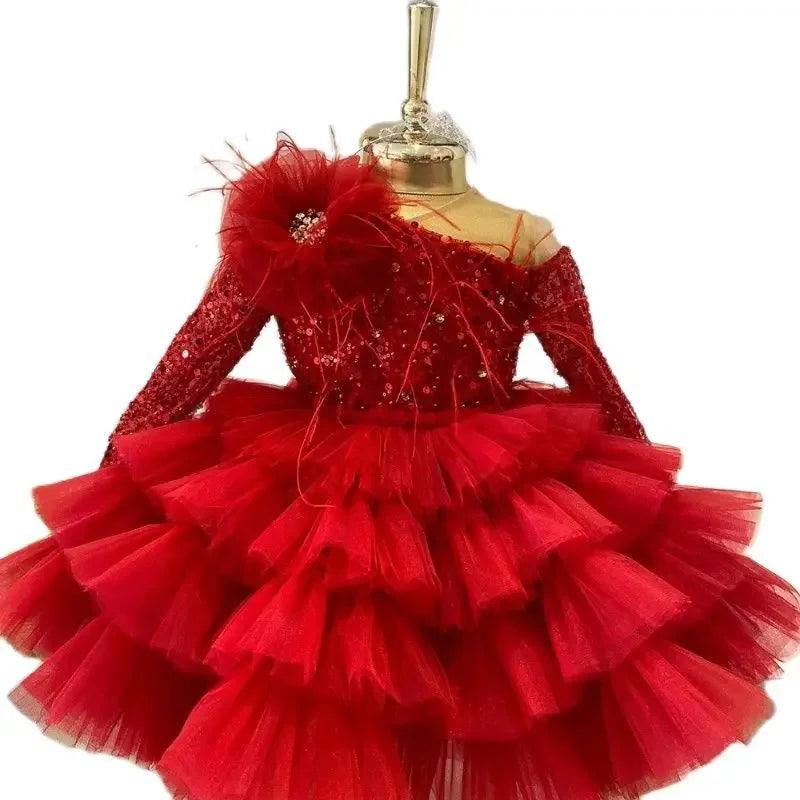 Baby/Kids Girls Sparkly Feather Birthday/Wedding Party Dresses