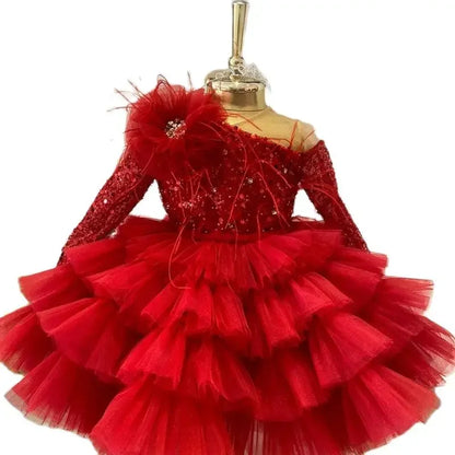 Baby/Kids Girls Sparkly Feather Birthday/Wedding Party Dresses