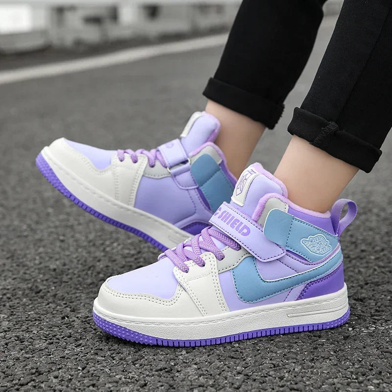 Warm Plush High-Top Kids Sports Sneakers