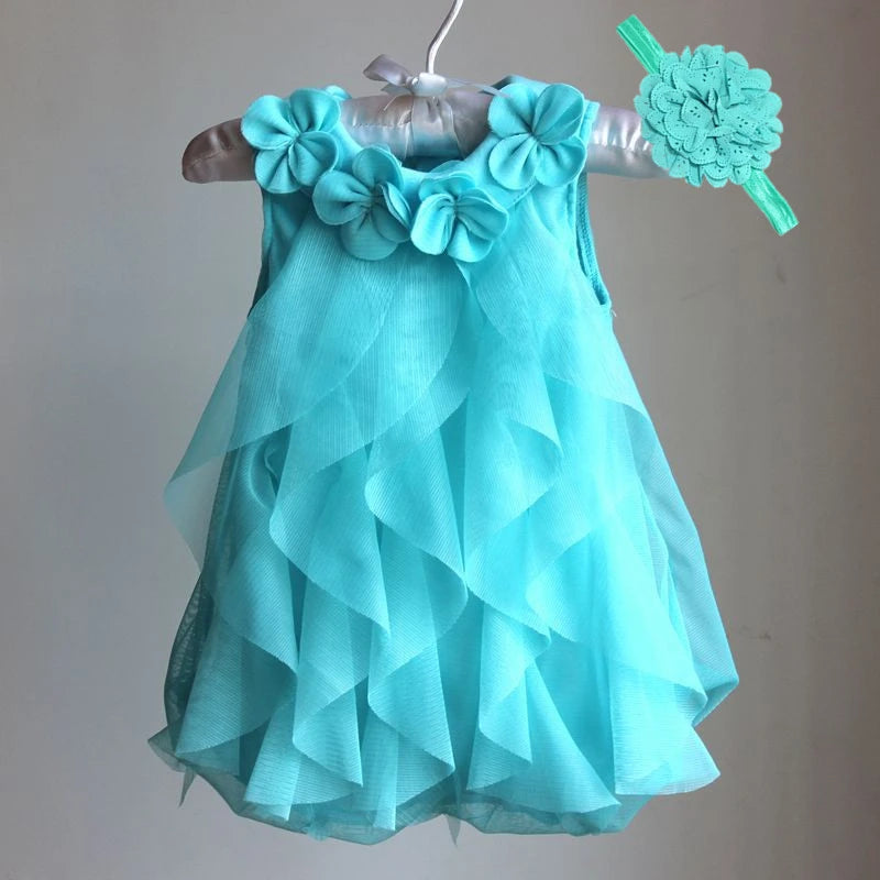 Baby Girl Elegant Chiffon Birthday Party Dresses & Headband childrensterritory
