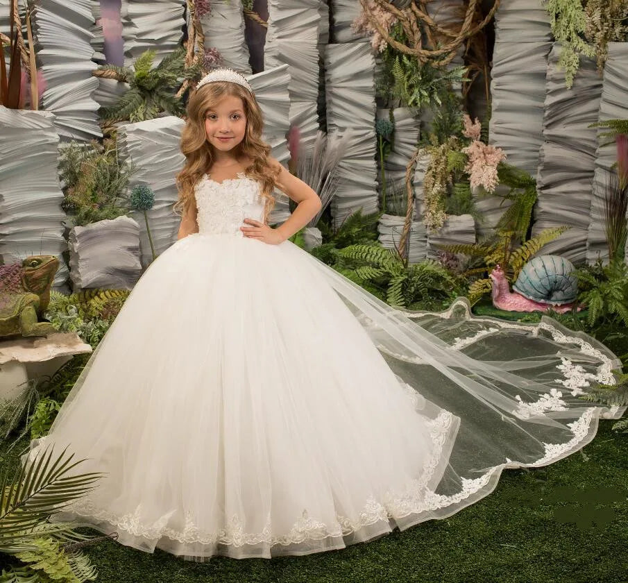 Elegant Lace Beads Design Fluffy First Communion Dress for Girls childrensterritory