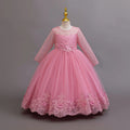 Long Sleeve Flower Design Elegant Dress For Girls childrensterritory