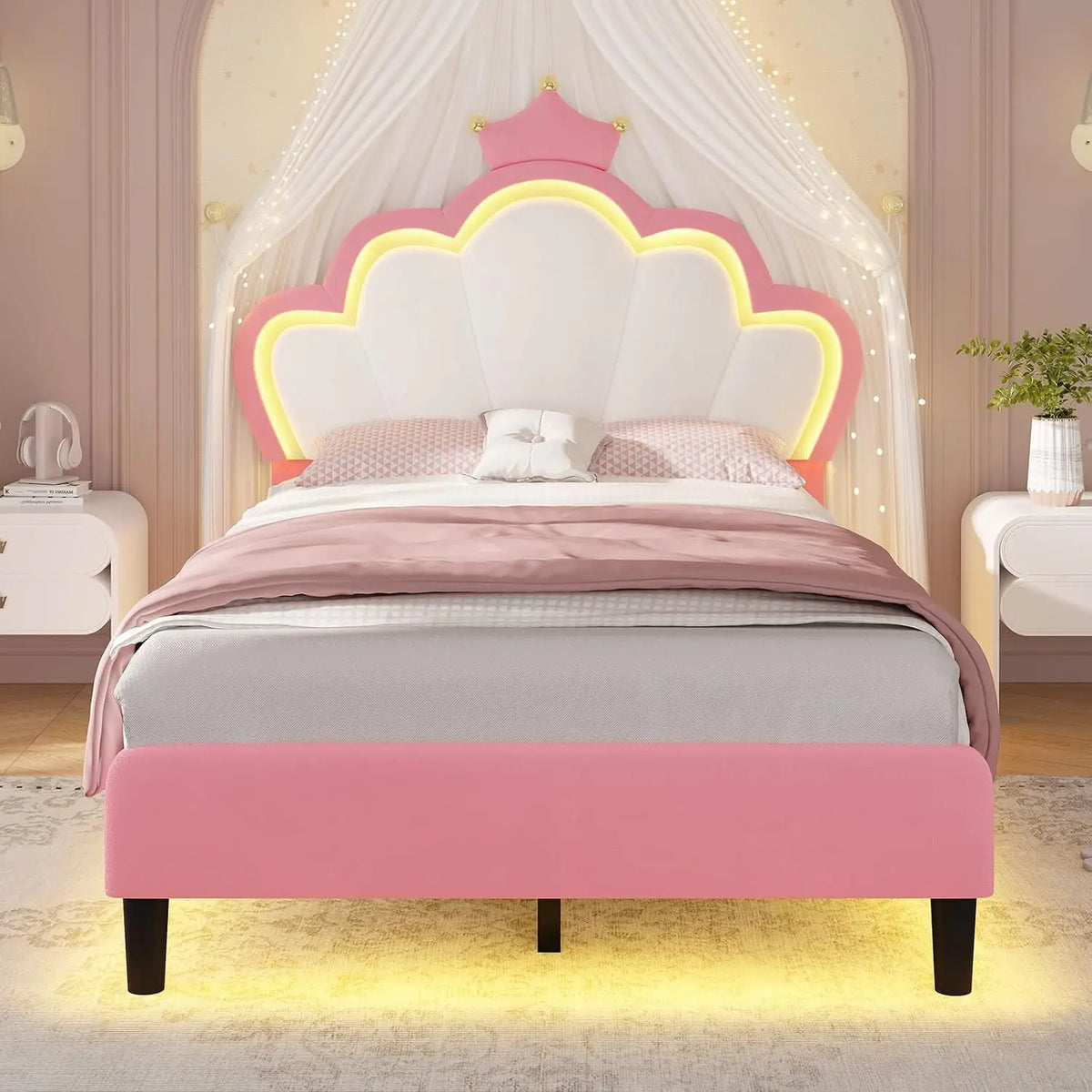 Modern Design Twin Bed for Kids with Crown-Shaped Headboard