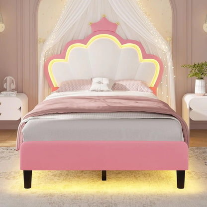 Modern Design Twin Bed for Kids with Crown-Shaped Headboard