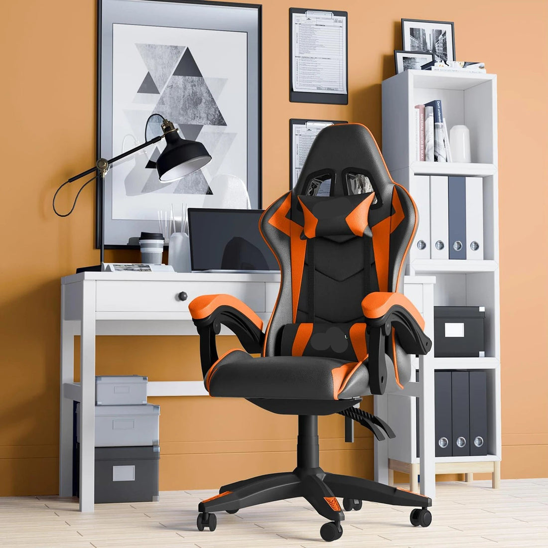 PU Leather Gaming Chair with Headrest and Lumbar Support childrensterritory
