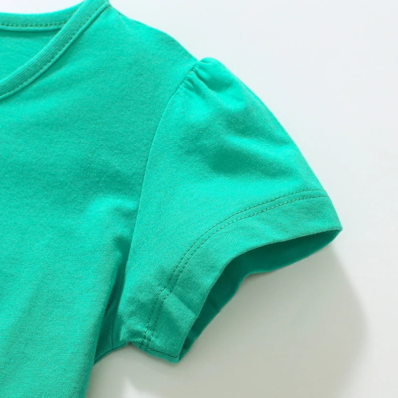 Kids Girls Cartoon Flowers Design Cotton Tops for Summer childrensterritory