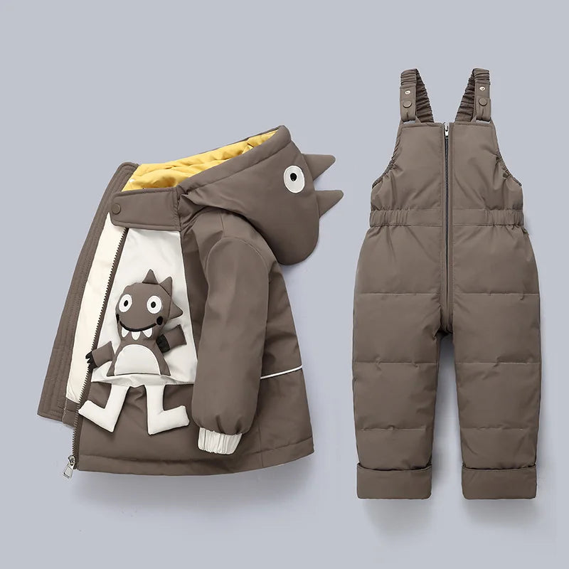 3D Cartoon Dino Design 2pcs Baby Warm Snowsuits childrensterritory