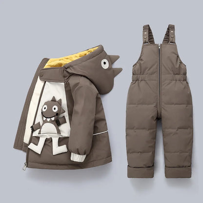3D Cartoon Dino Design 2pcs Baby Warm Snowsuits childrensterritory