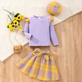 Kids' Girls Party Outfit: Flutter Trim Long Sleeve Top + Plaid Skirt childrensterritory