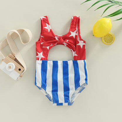 Baby Girl Stars Strip Print Sleeveless Swimwear childrensterritory