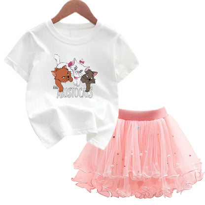 Kids Girls Marie Cat Design Summer T-shirt &amp; Tutu Skirt Set childrensterritory