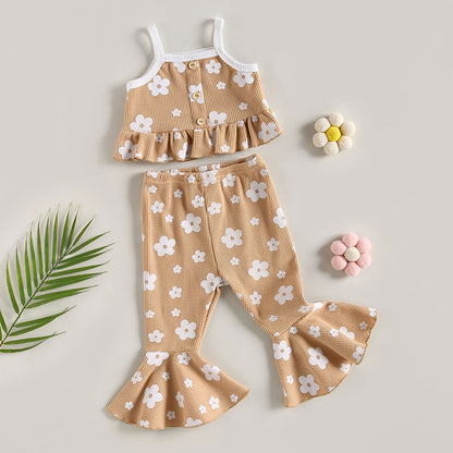 Kids Girls Floral Print Sleeveless 2Pcs Summer Outfit Set childrensterritory