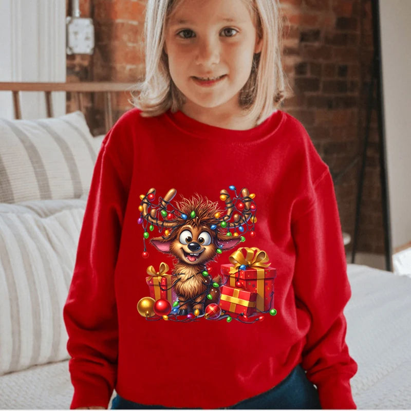 Boys &amp; Girls Elk Deer Print Christmas Sweatshirts childrensterritory